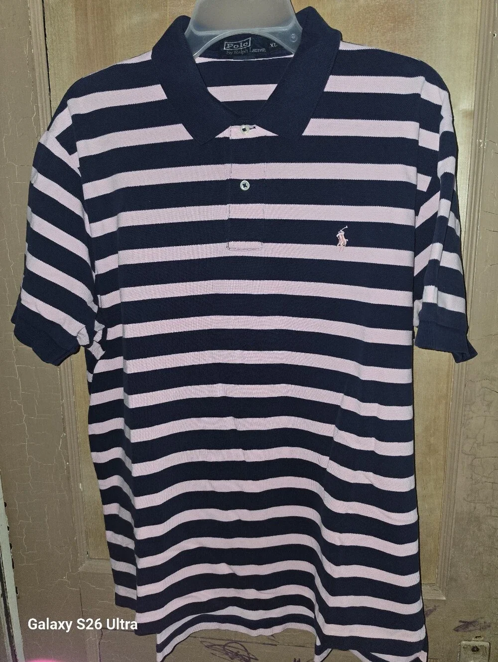 Ralph Lauren Navy & Light Pink Striped Polo Shirt